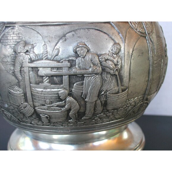 Antique Arzberg Zinn 95% Pewter Embossed Pitcher Jug Vase With Handle - Picture 15 of 15